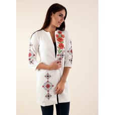 Embroidered cardigan "Poppies Luxury" white/red